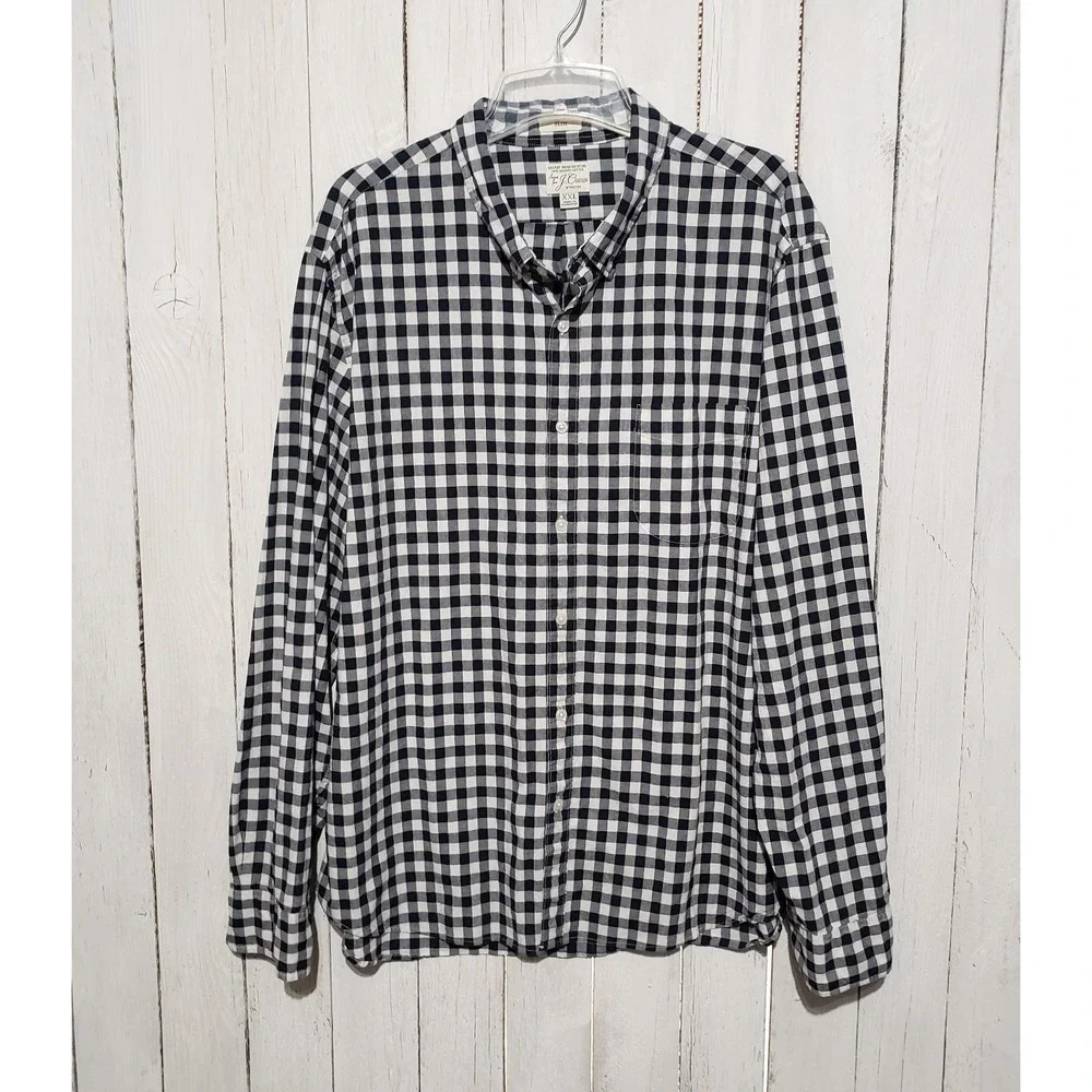 J Crew XXL Men's Button Shirt Black White Plaid Long Sleeve Secret Wash Slim Fit